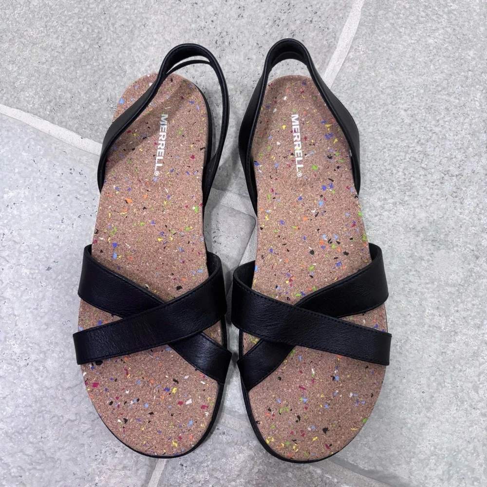 NWOT Merrell Napa Valley Sling Leather Sandals Dark Malbec Women’s 10 Black - Picture 5 of 7